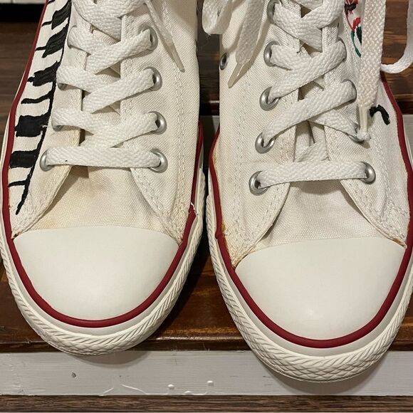 Converse Custom Painted Rose Music Piano Sneakers White Red Green Men 10 Wom 12 - Picture 11 of 14